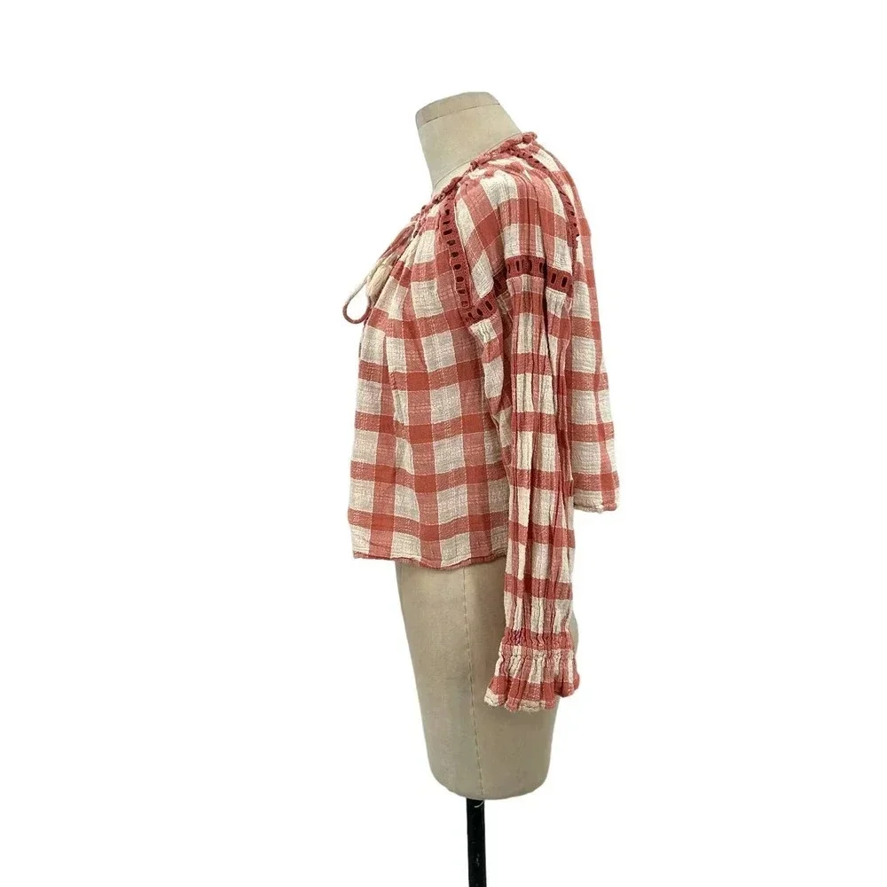 Free People Honey Grove Top Pink Cream Plaid Check Size‎ XS